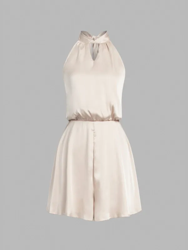 Tied Zippered Satin Jumpsuit sold by COMMENSE