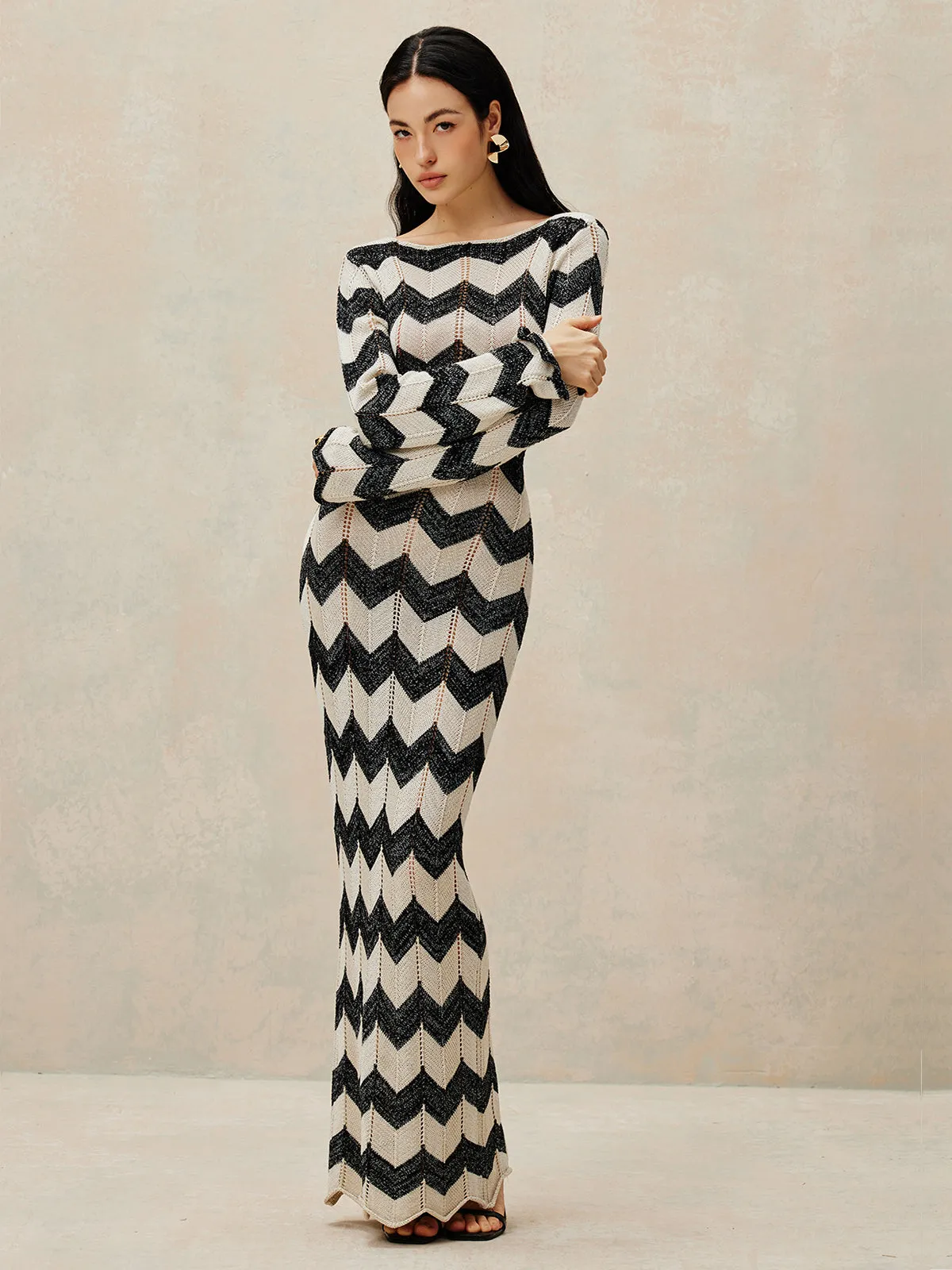 Chevron Hollow Sweater Dress sold by COMMENSE product image thumbnail 3