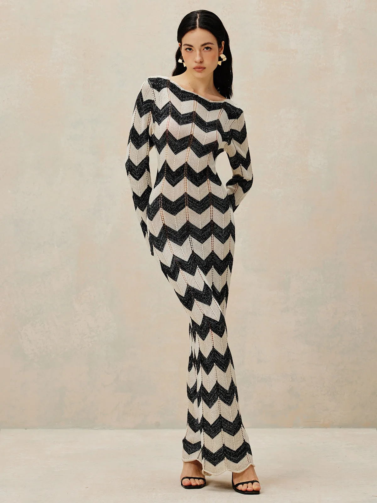 Chevron Hollow Sweater Dress sold by COMMENSE product image thumbnail 4