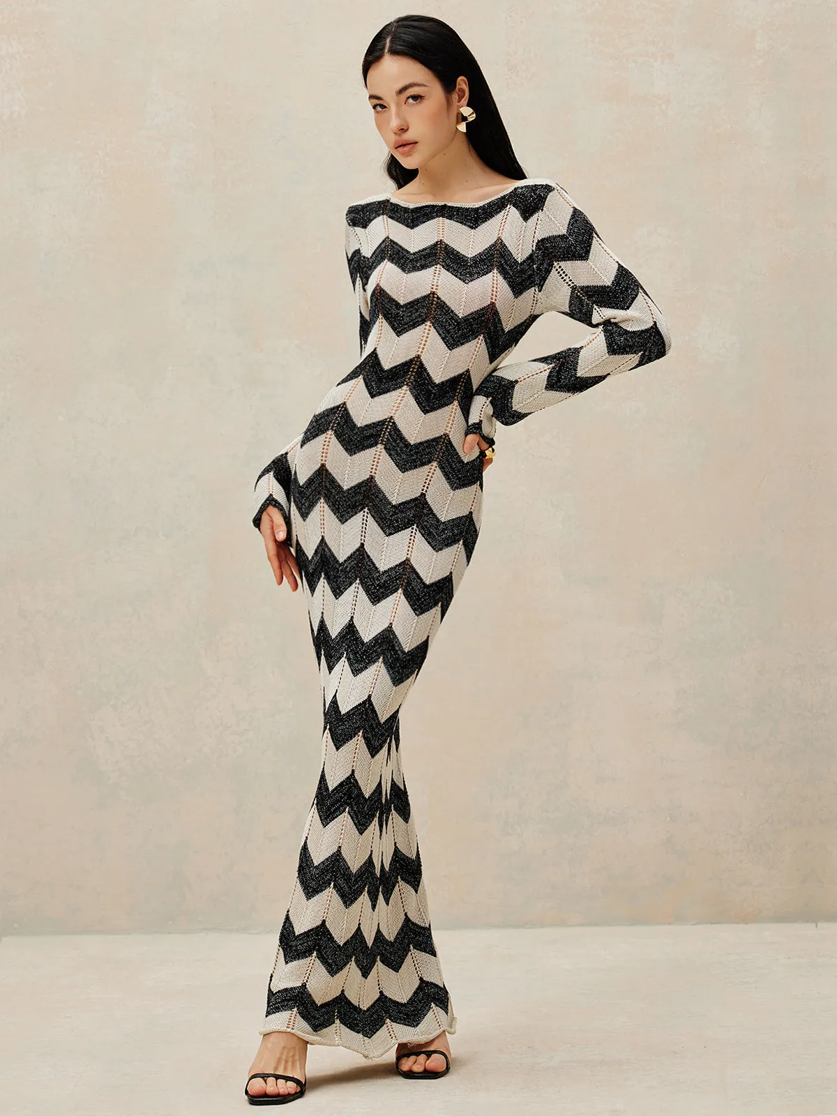 Chevron Hollow Sweater Dress sold by COMMENSE