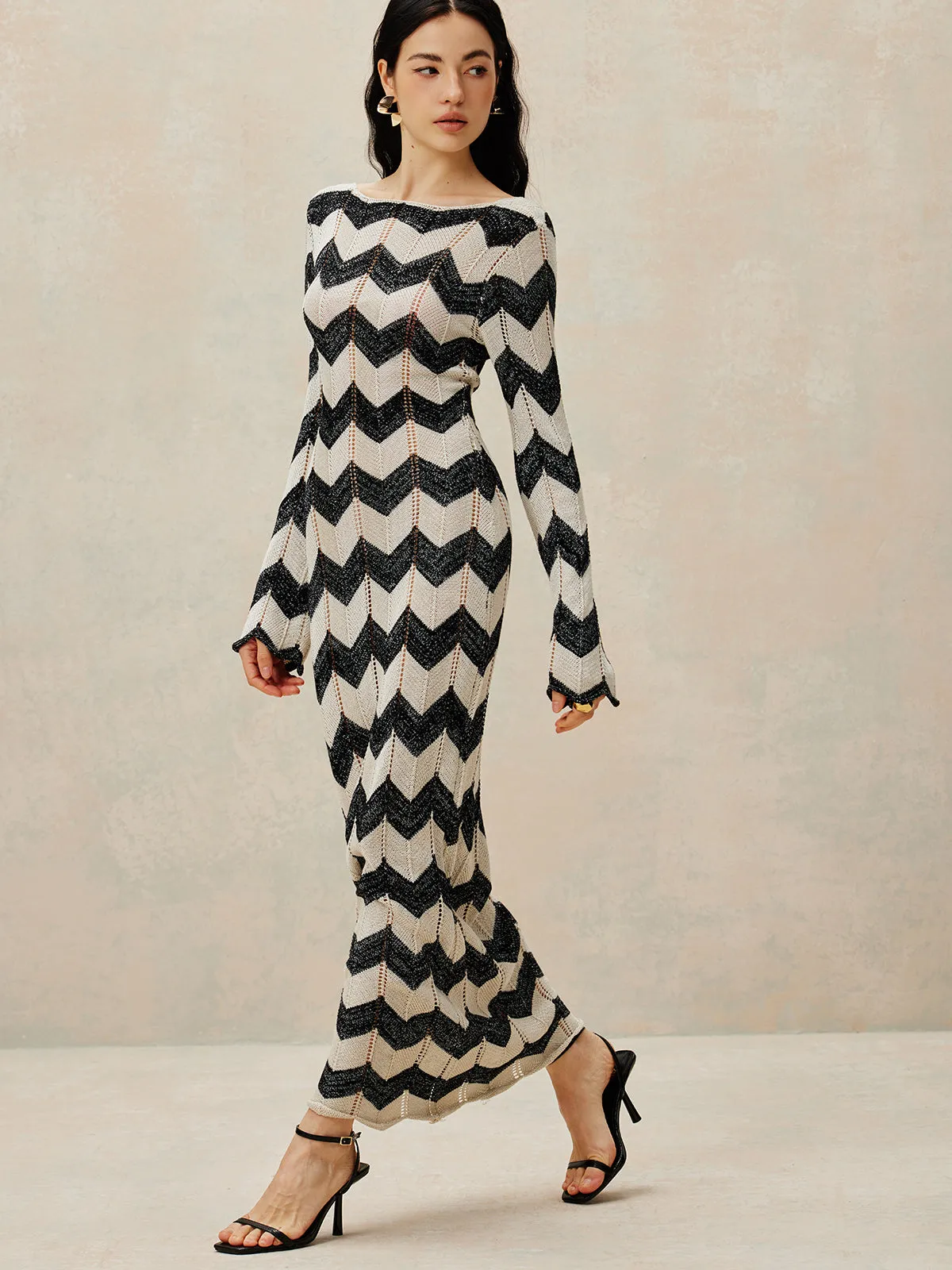 Chevron Hollow Sweater Dress sold by COMMENSE product image thumbnail 5