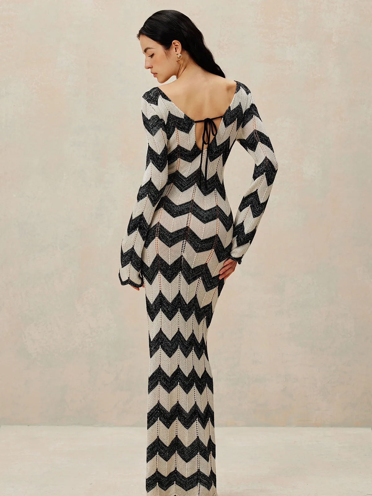 Chevron Hollow Sweater Dress sold by COMMENSE product image thumbnail 2