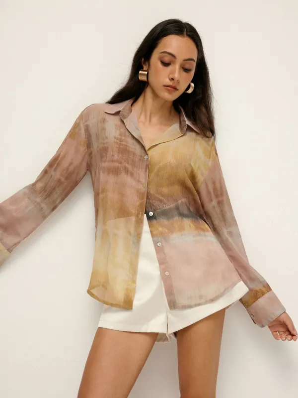 Marbling Lapel Thin Shirt sold by COMMENSE