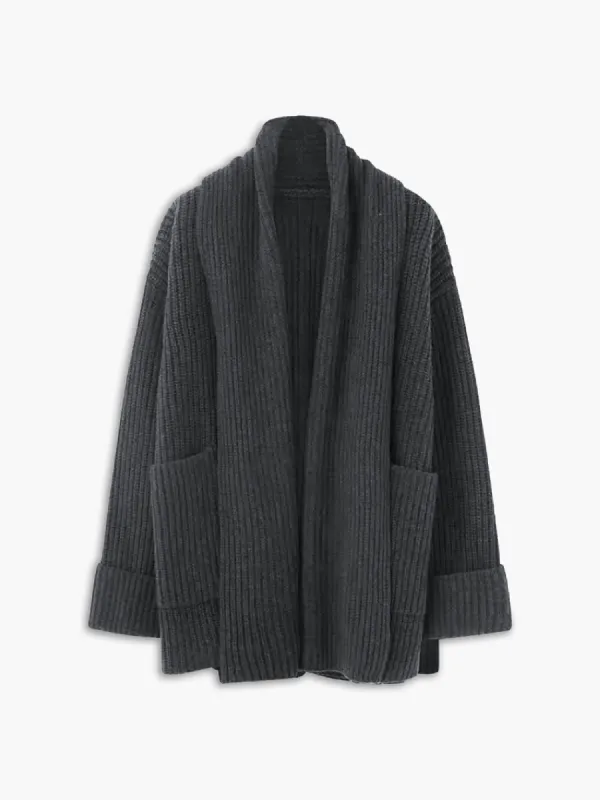 Oversized Pocket Ribbed Knit Cardigan sold by COMMENSE