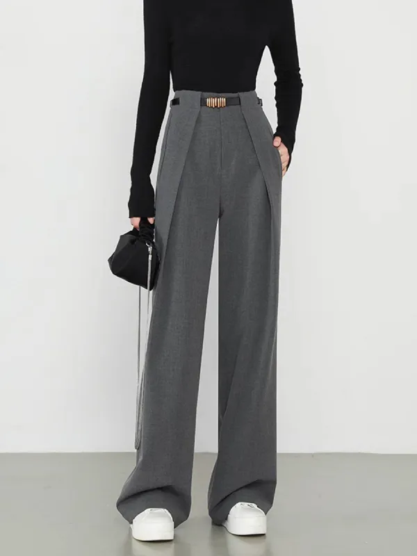 Middle Waist Solid Pocket Straight Leg Pants sold by COMMENSE