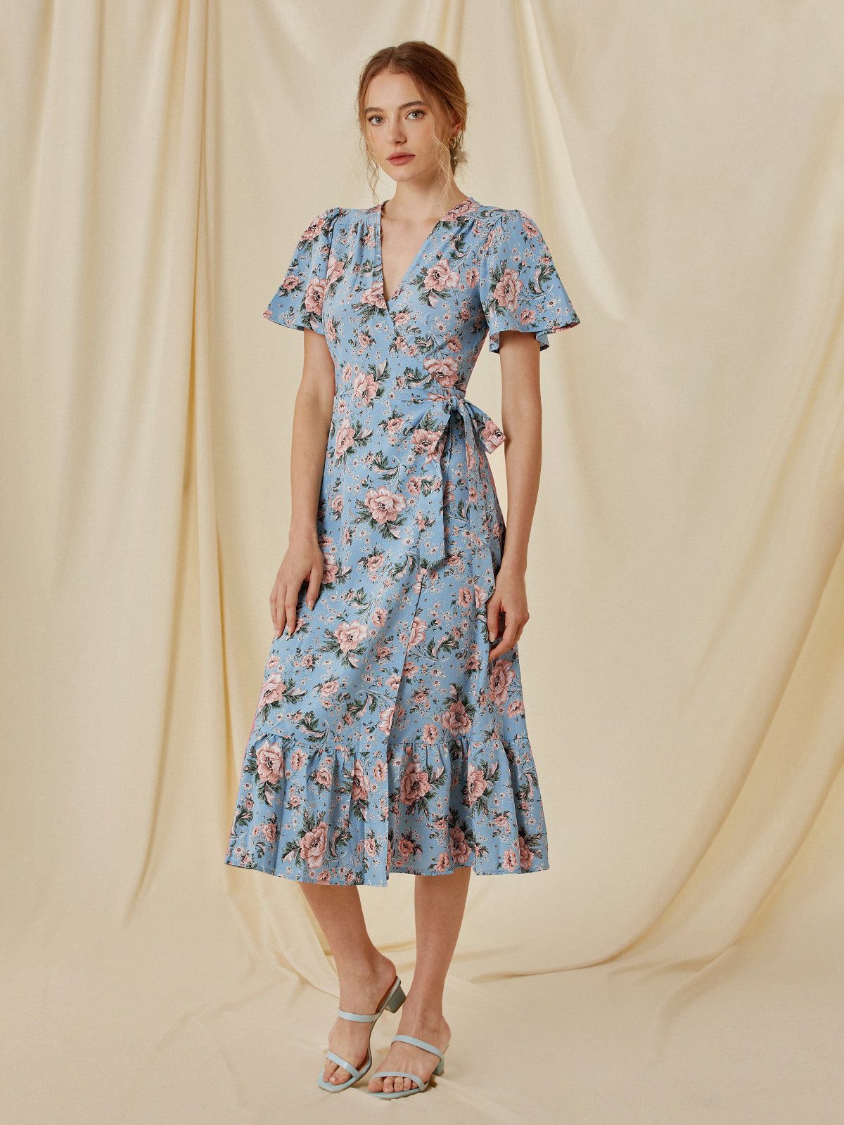 Sweetheart Floral Wrap Slit Dress sold by COMMENSE product image thumbnail 3