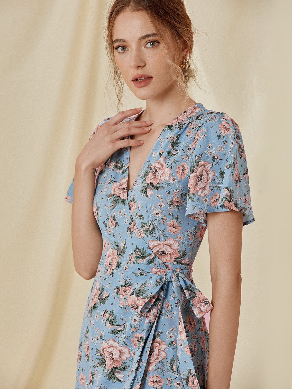 Sweetheart Floral Wrap Slit Dress sold by COMMENSE product image thumbnail 5