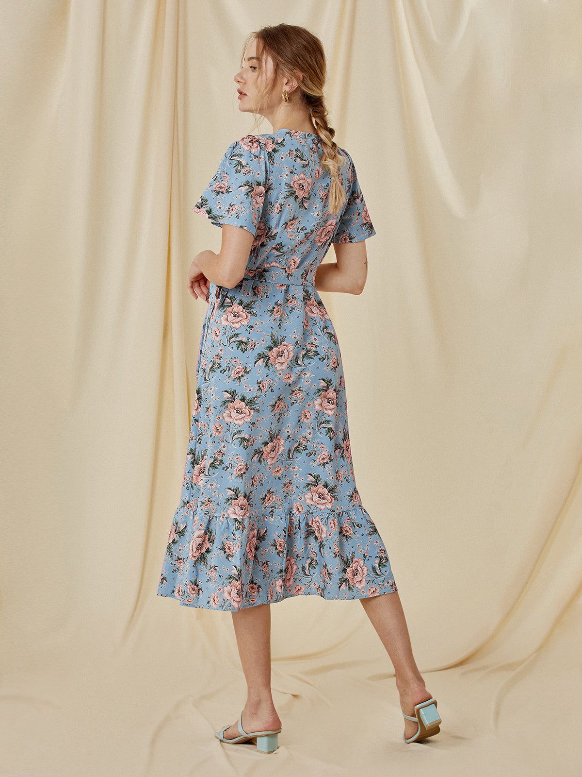 Sweetheart Floral Wrap Slit Dress sold by COMMENSE product image thumbnail 6