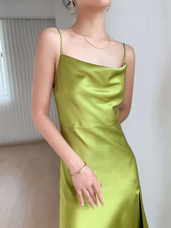 Cowl Neck Slip Satin Midi Dress sold by COMMENSE