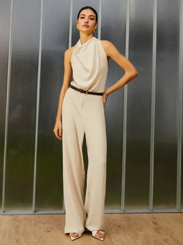 Elegant Belted Backless Jumpsuit sold by COMMENSE