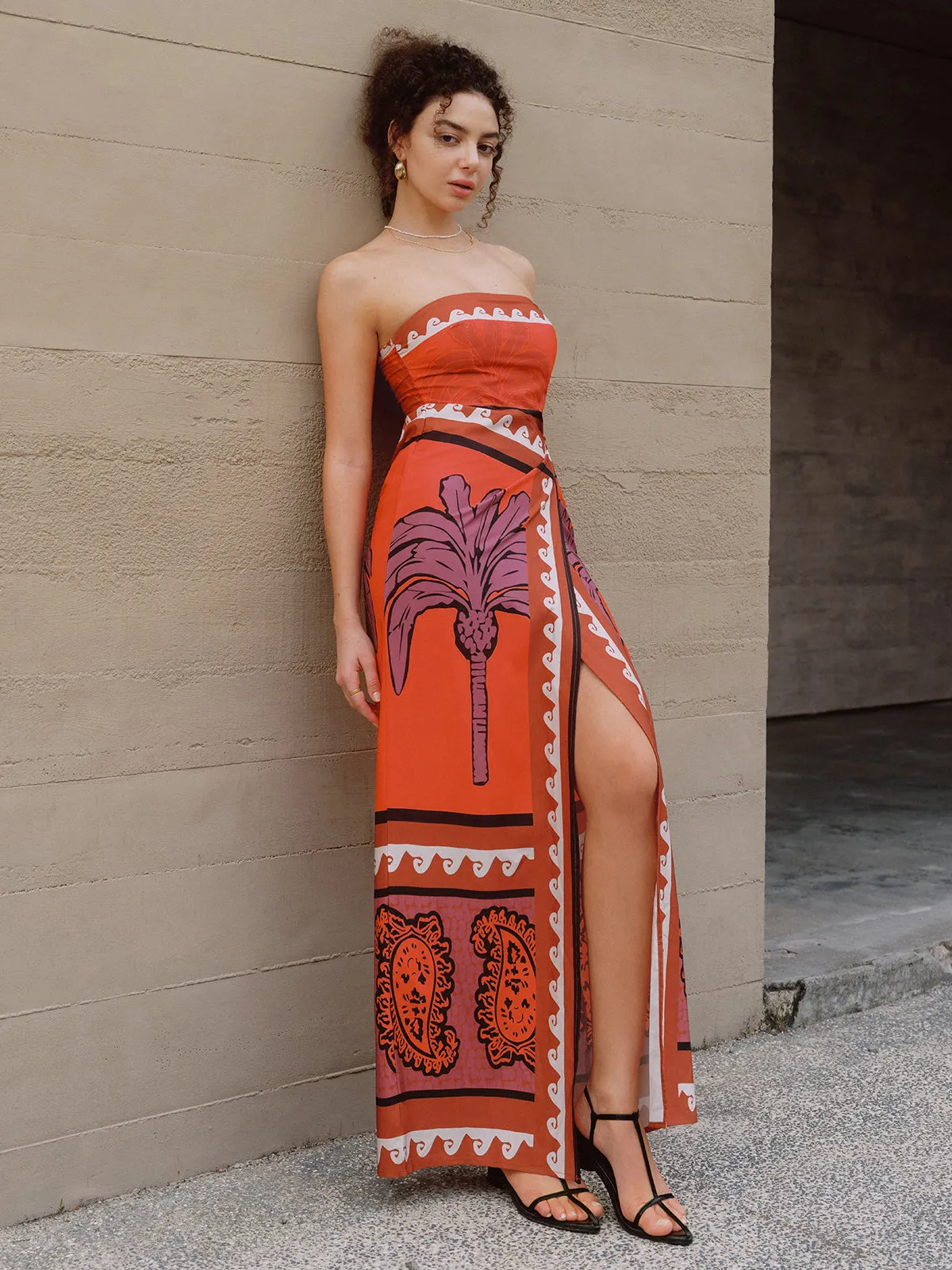 Coconut Palm Print Split Thigh Long Dress sold by COMMENSE product image thumbnail 2