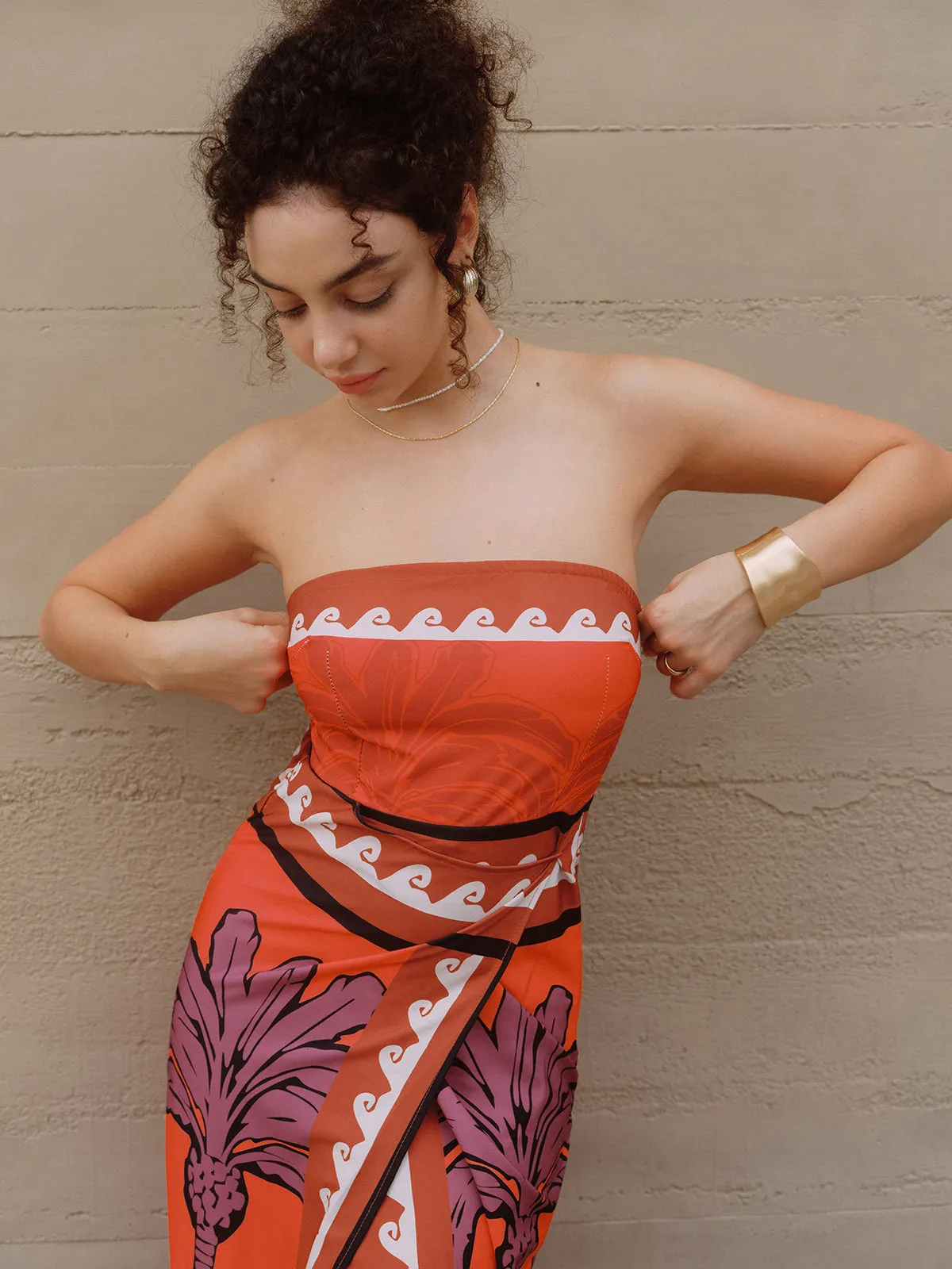 Coconut Palm Print Split Thigh Long Dress sold by COMMENSE product image thumbnail 4