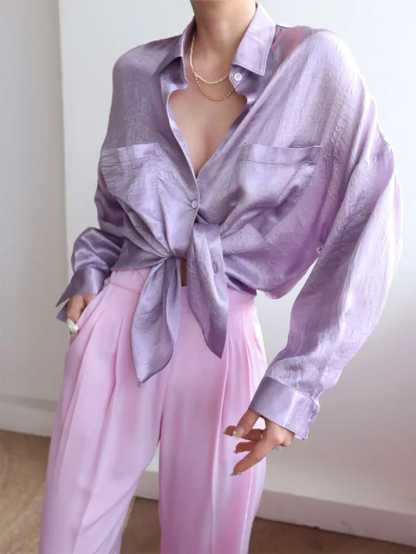 Oversized Satin Button Down Shirt sold by COMMENSE