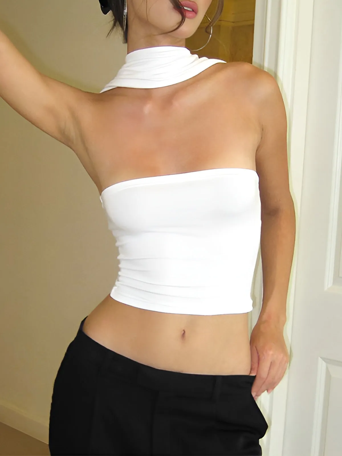 Tie-Neck Backless Tank Top sold by COMMENSE