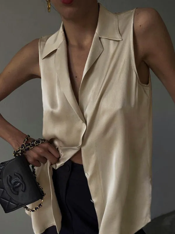 Leisure Satin Sleeveless Blouse sold by COMMENSE