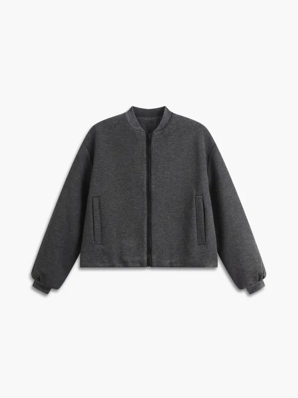 Solid Zip Up Bomber Jacket sold by COMMENSE