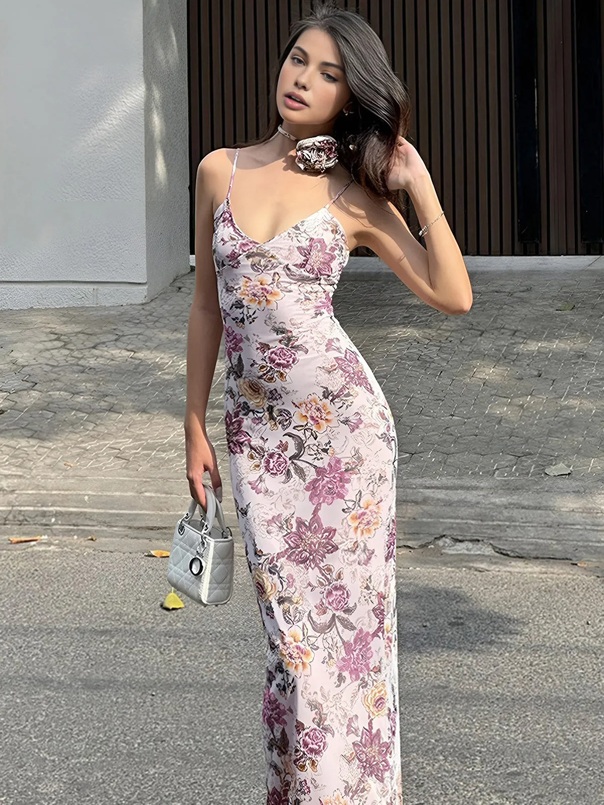 V-Neck Floral Cami Long Dress sold by COMMENSE product image thumbnail 2