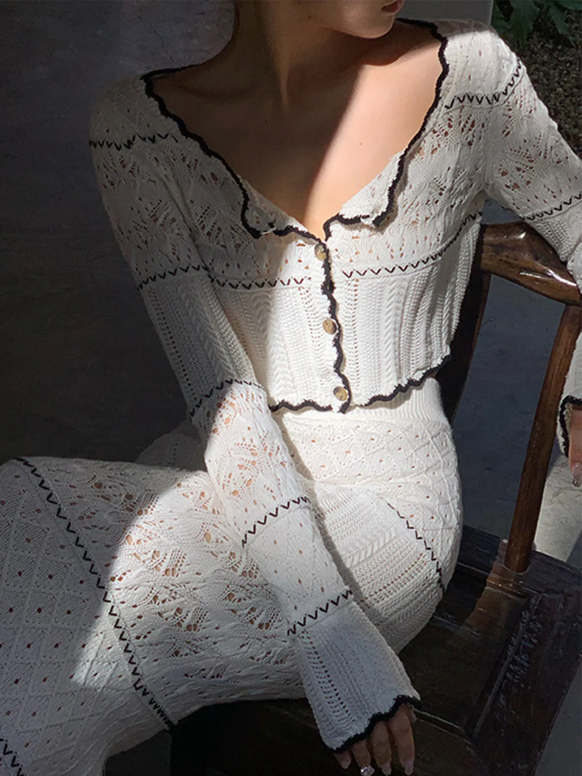 Contrast Binding Knit Cardigan sold by COMMENSE