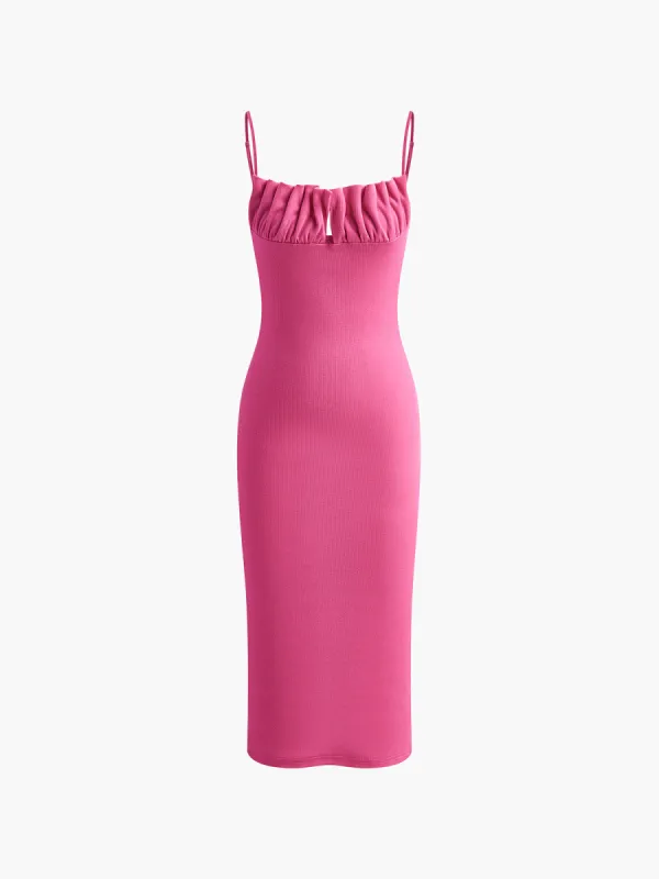 Ribbed Pleated Backless Cami Dress sold by COMMENSE