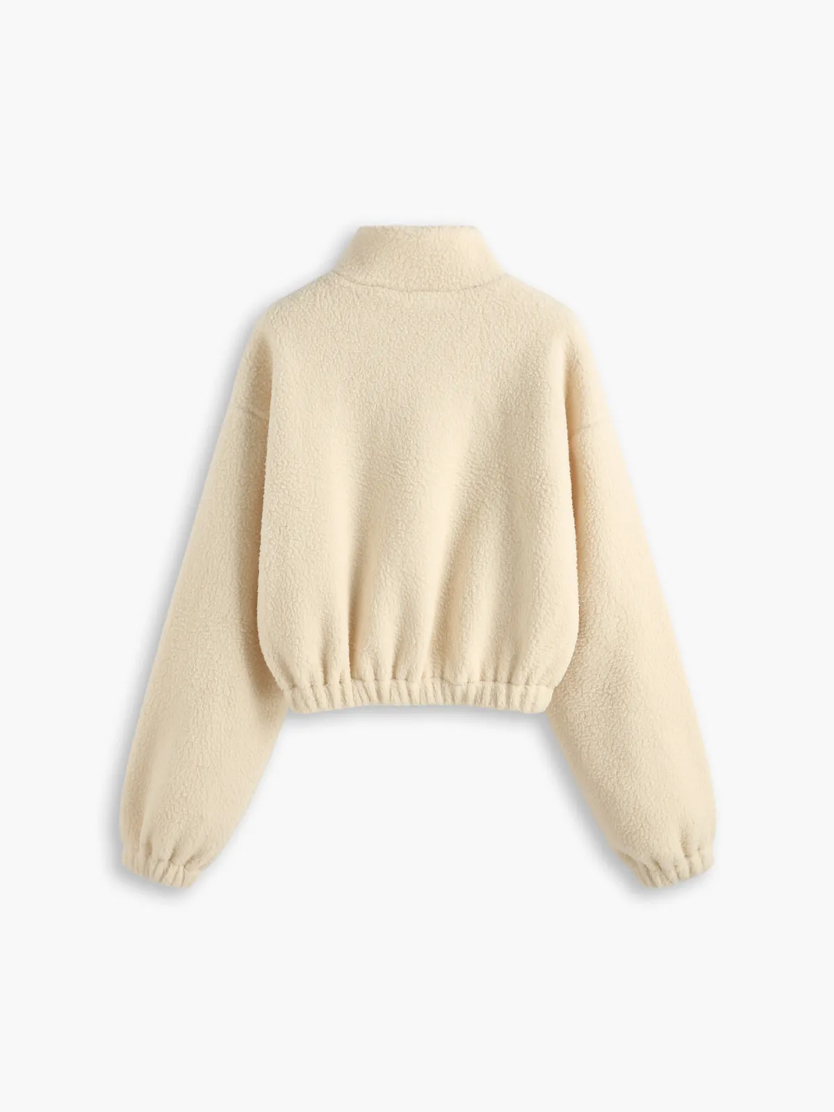 Cream Fleece Stand Collar Half Zip Sweatshirt sold by COMMENSE product image thumbnail 2
