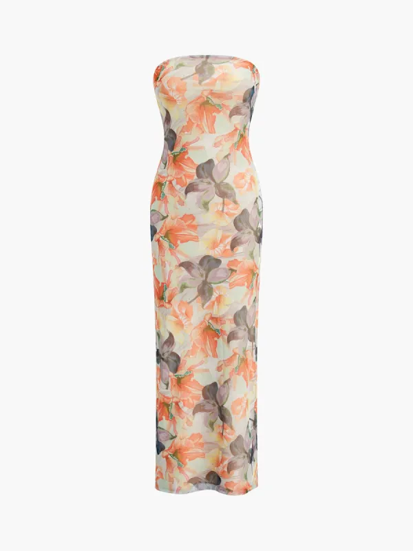 Lilies Mesh Tube Midi Dress sold by COMMENSE