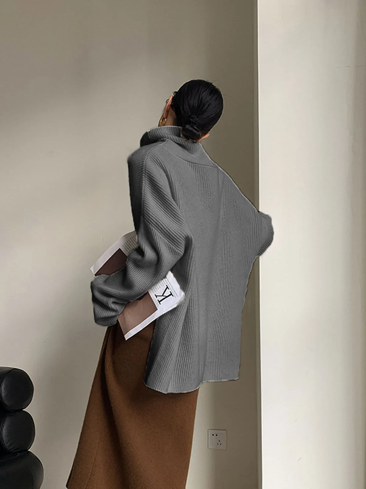 Asymmetrical Turtleneck Oversized Sweater sold by COMMENSE product image thumbnail 4