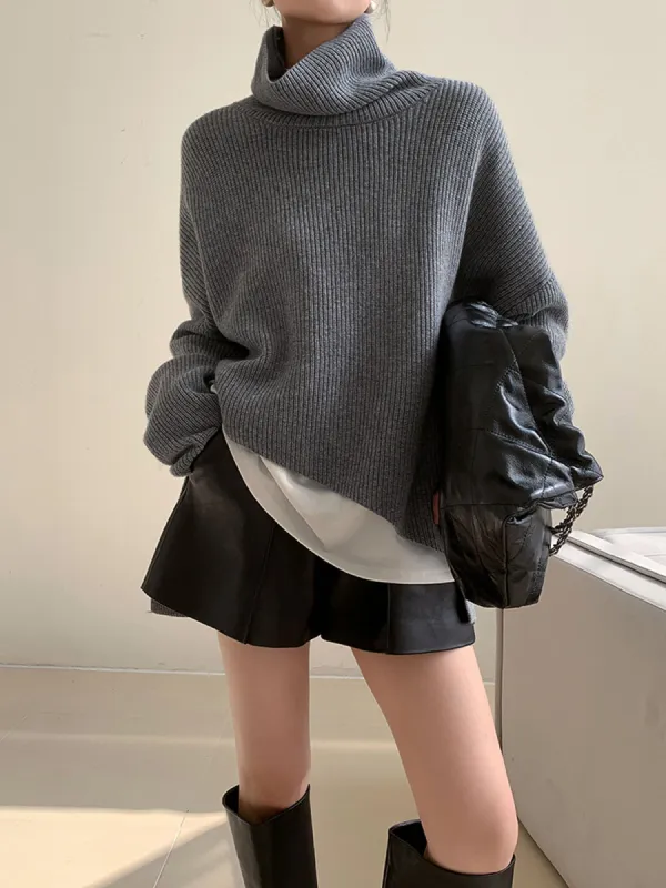 Asymmetrical Turtleneck Oversized Sweater sold by COMMENSE