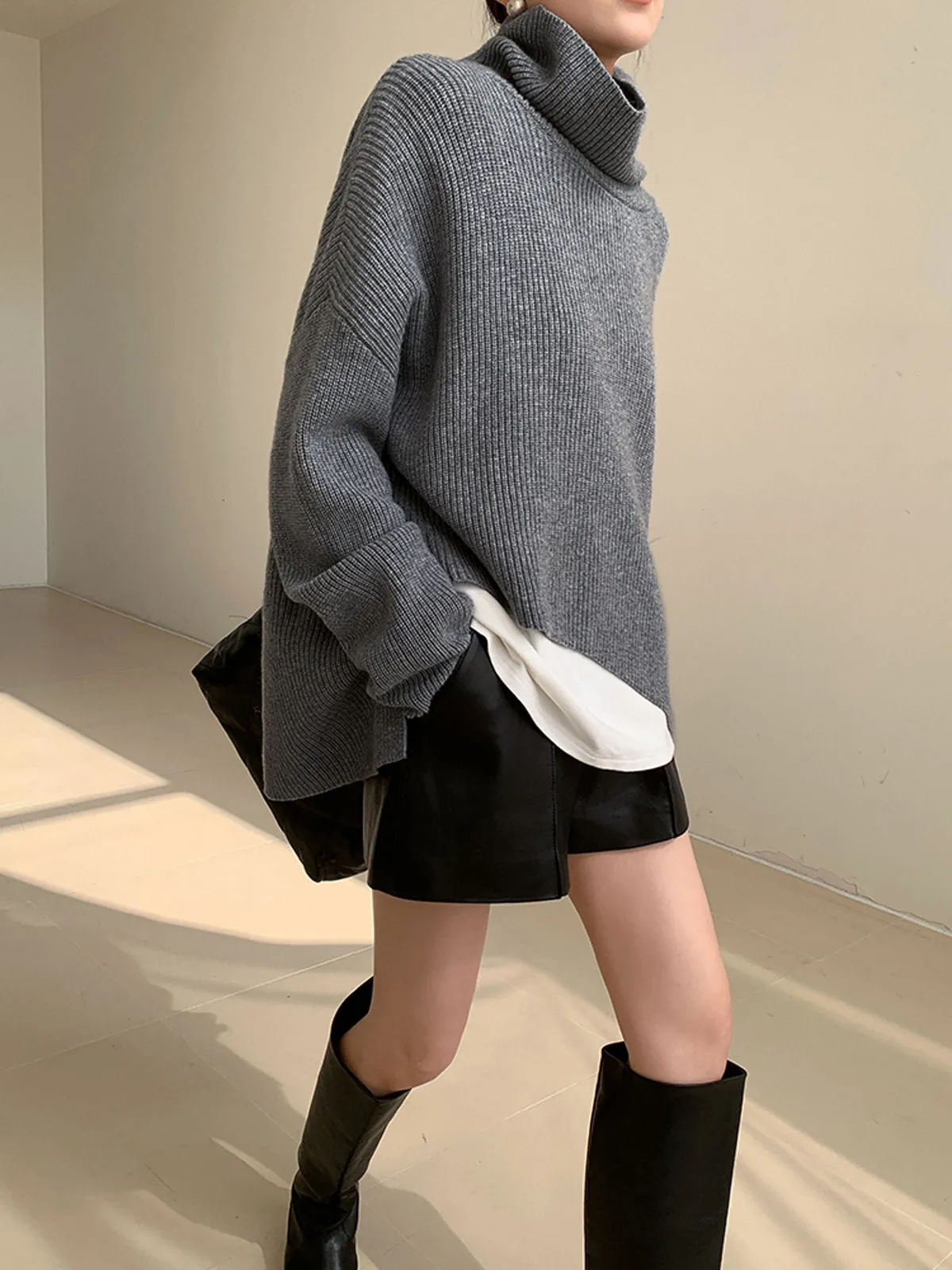 Asymmetrical Turtleneck Oversized Sweater sold by COMMENSE product image thumbnail 2