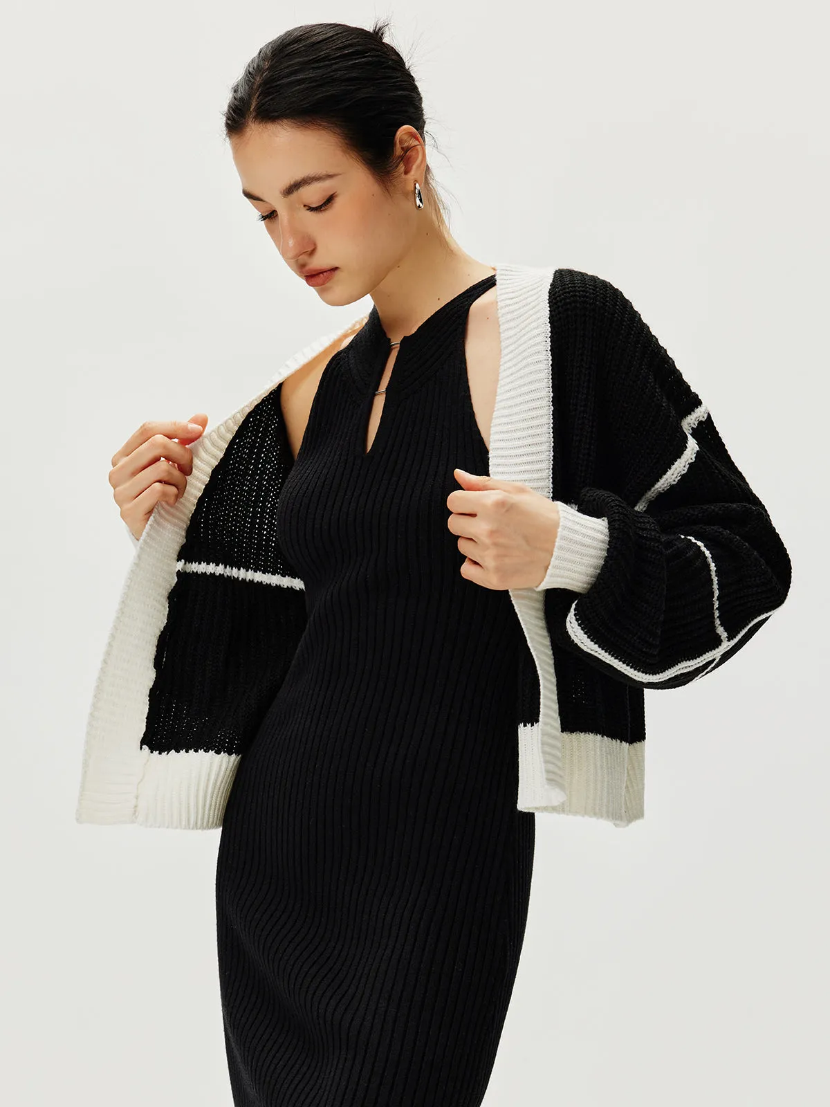 Color Block Versatile Knit Cardigan sold by COMMENSE product image thumbnail 2
