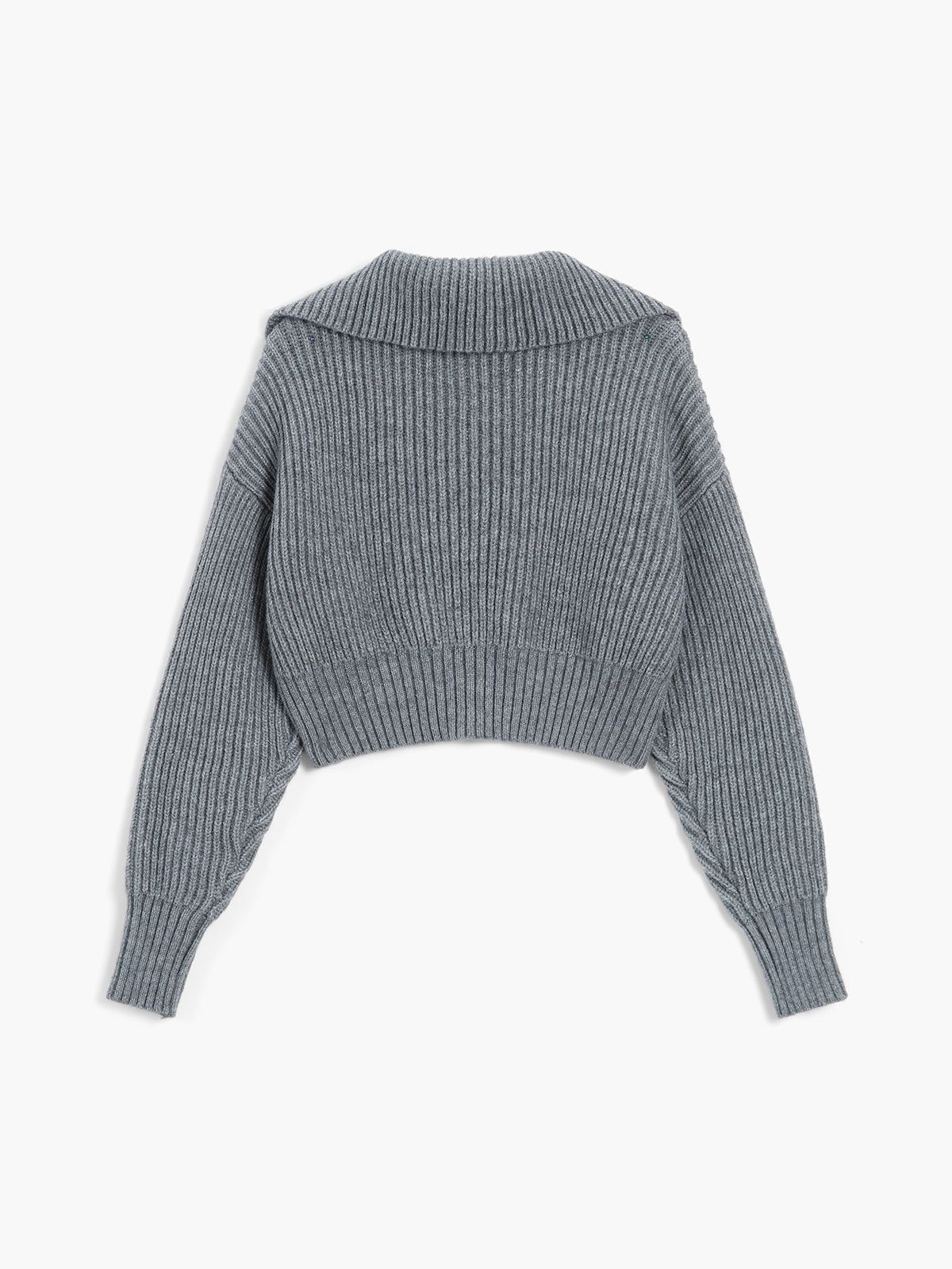 Rib Solid Crop Collared Pullover Sweater sold by COMMENSE product image thumbnail 2