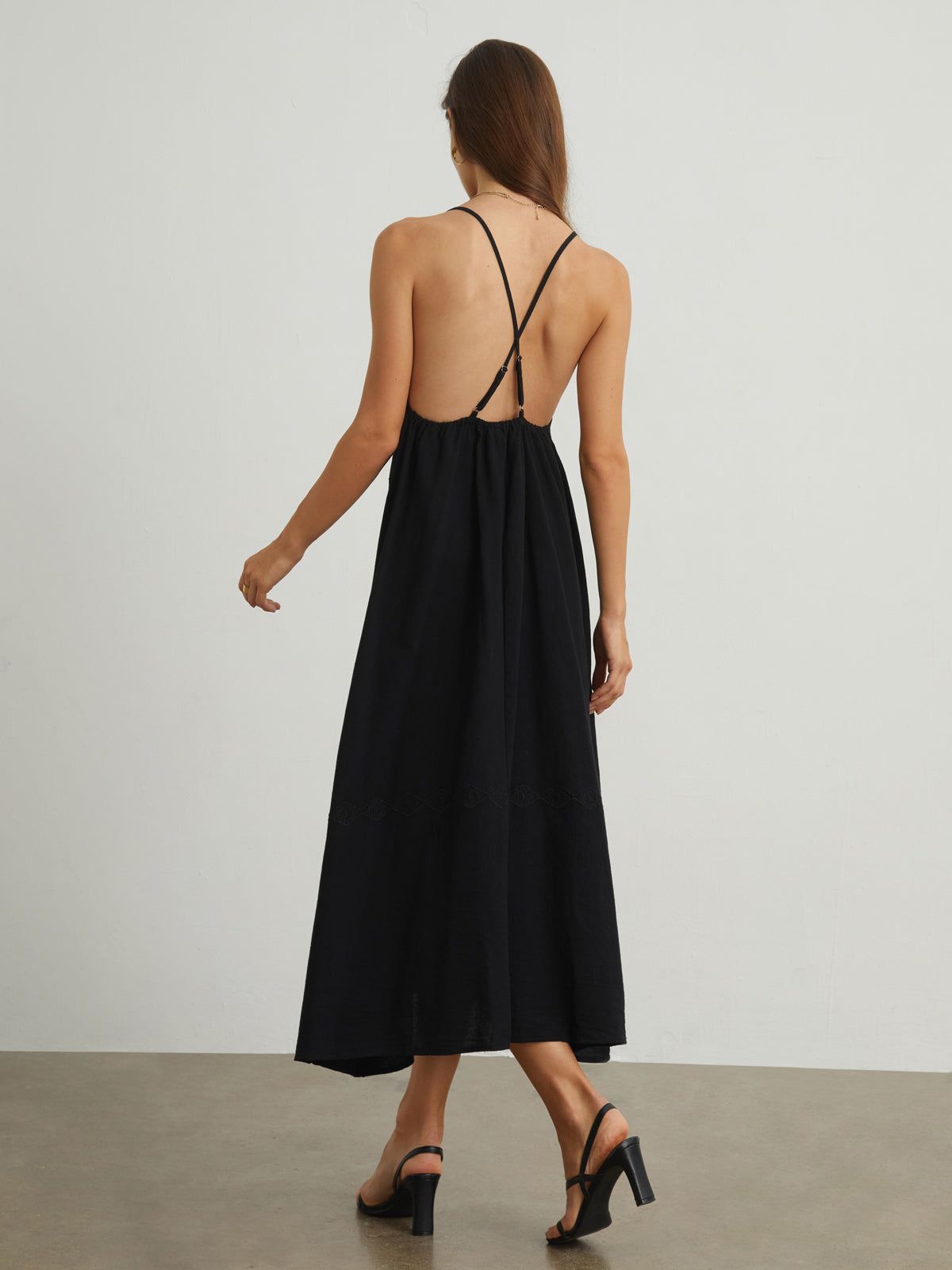 Eyelet Trim Open Back Midi Dress sold by COMMENSE product image thumbnail 3