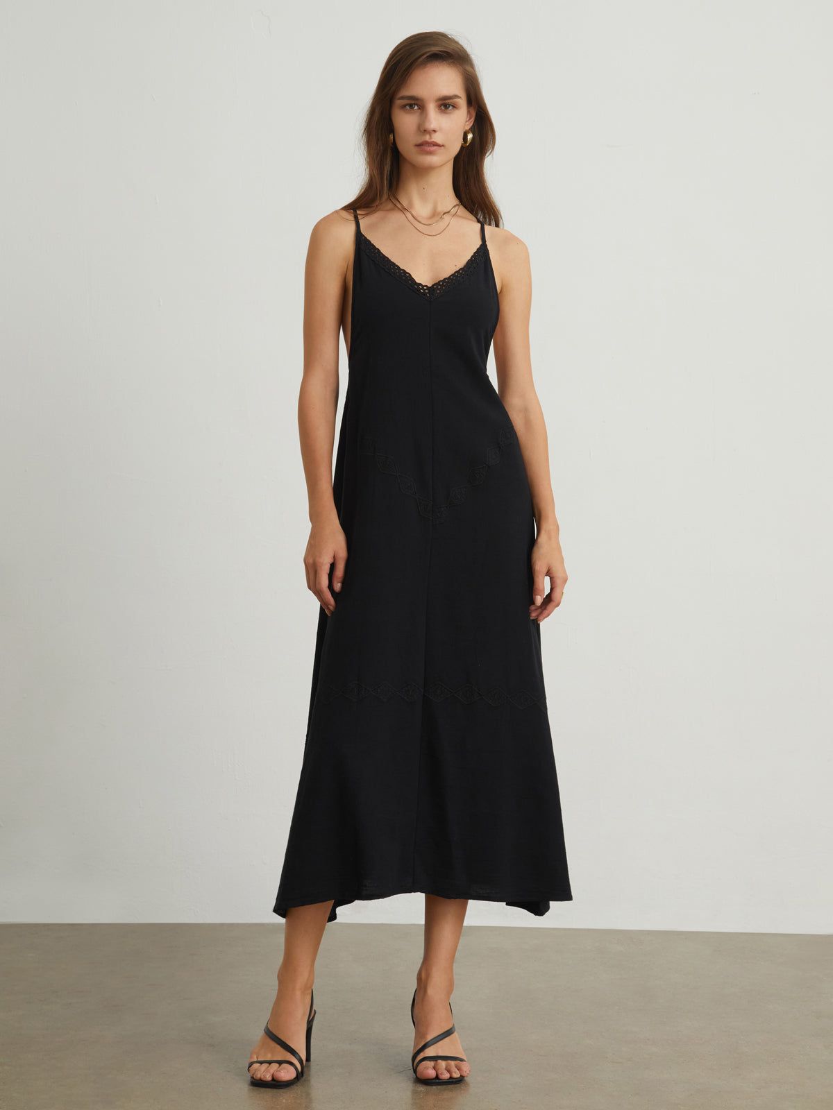 Eyelet Trim Open Back Midi Dress sold by COMMENSE