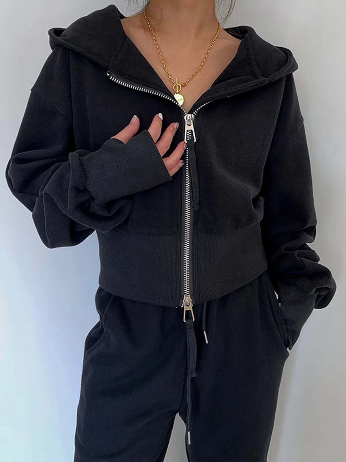 Zip Up Crop Hoodie sold by COMMENSE