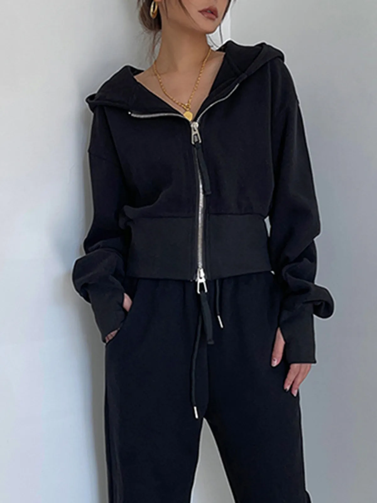 Zip Up Crop Hoodie sold by COMMENSE product image thumbnail 2