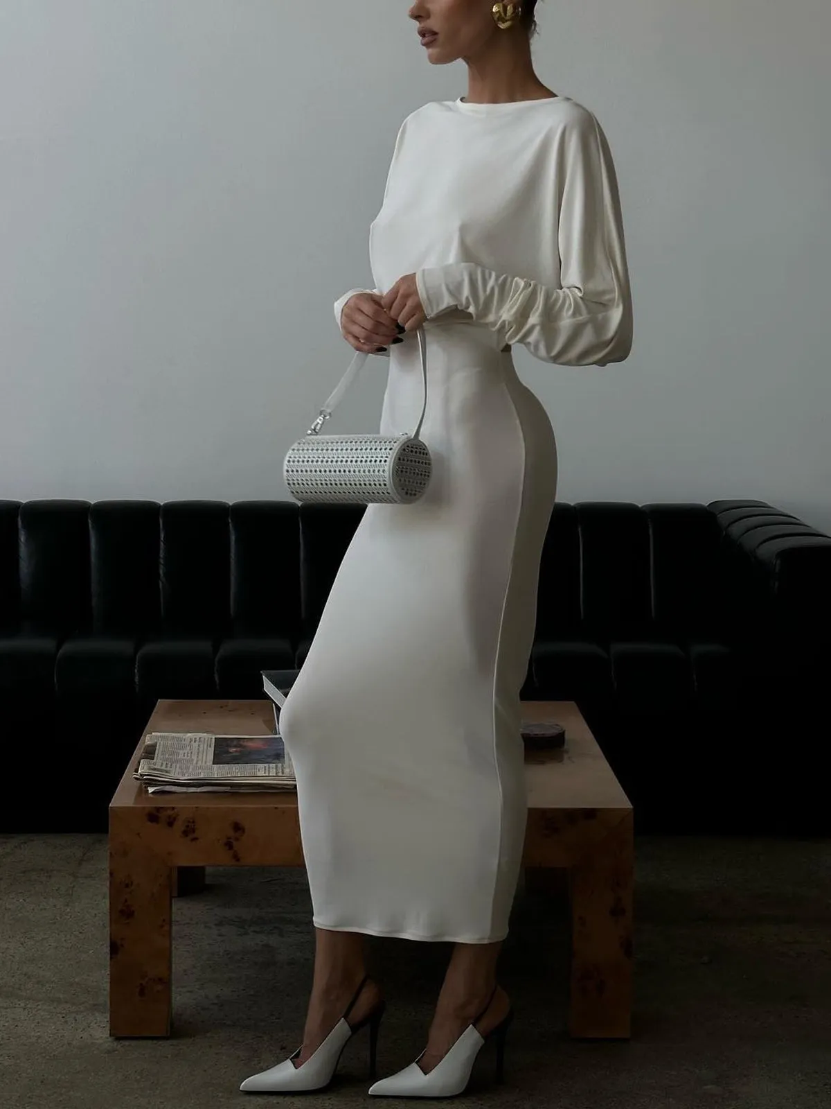 Plain Backless Cut Out Long Dress sold by COMMENSE