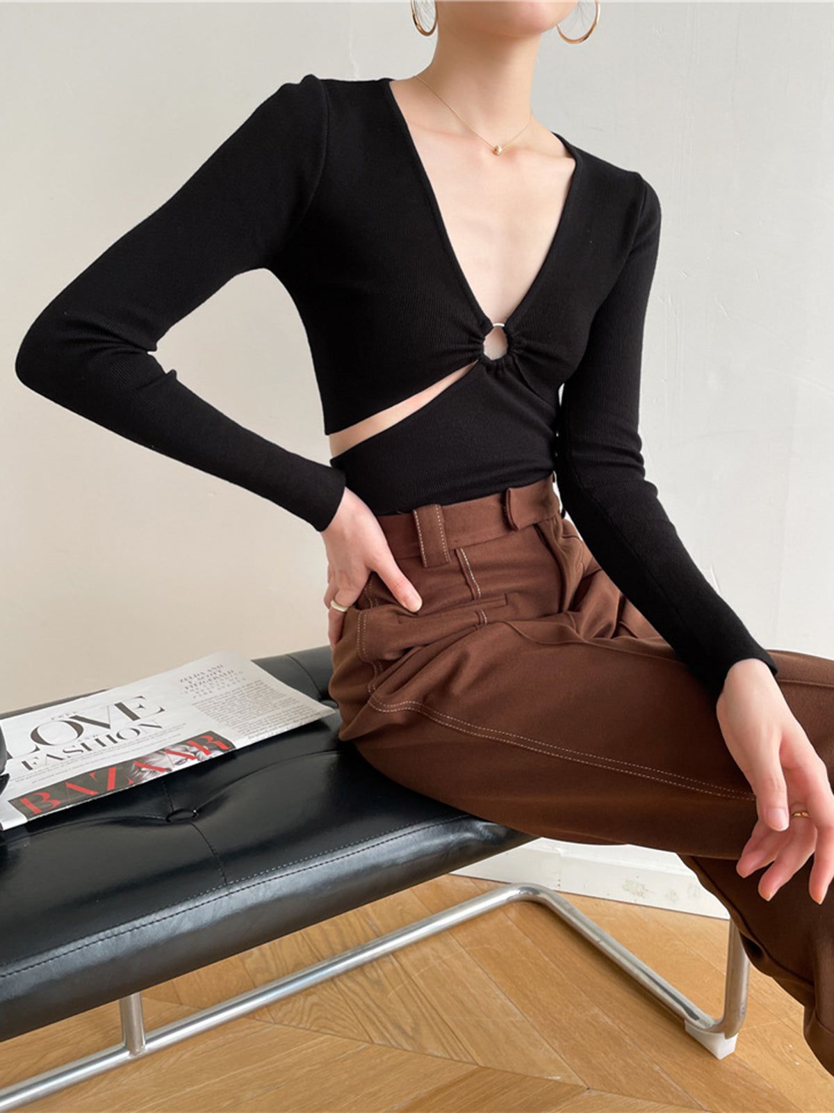 Keyhole Cutout Long Sleeve Shirt sold by COMMENSE product image thumbnail 3