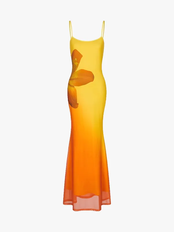 Print Net Slim Cami Long Dress sold by COMMENSE