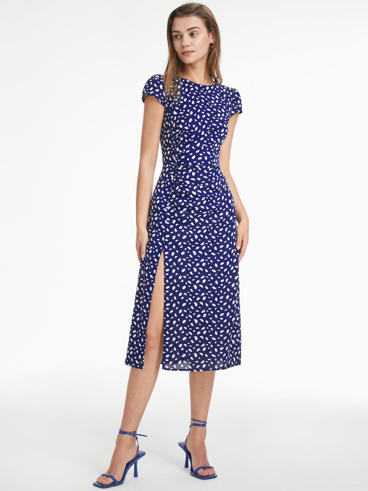 Petals Print Ruched Slit Midi Dress sold by COMMENSE product image thumbnail 4