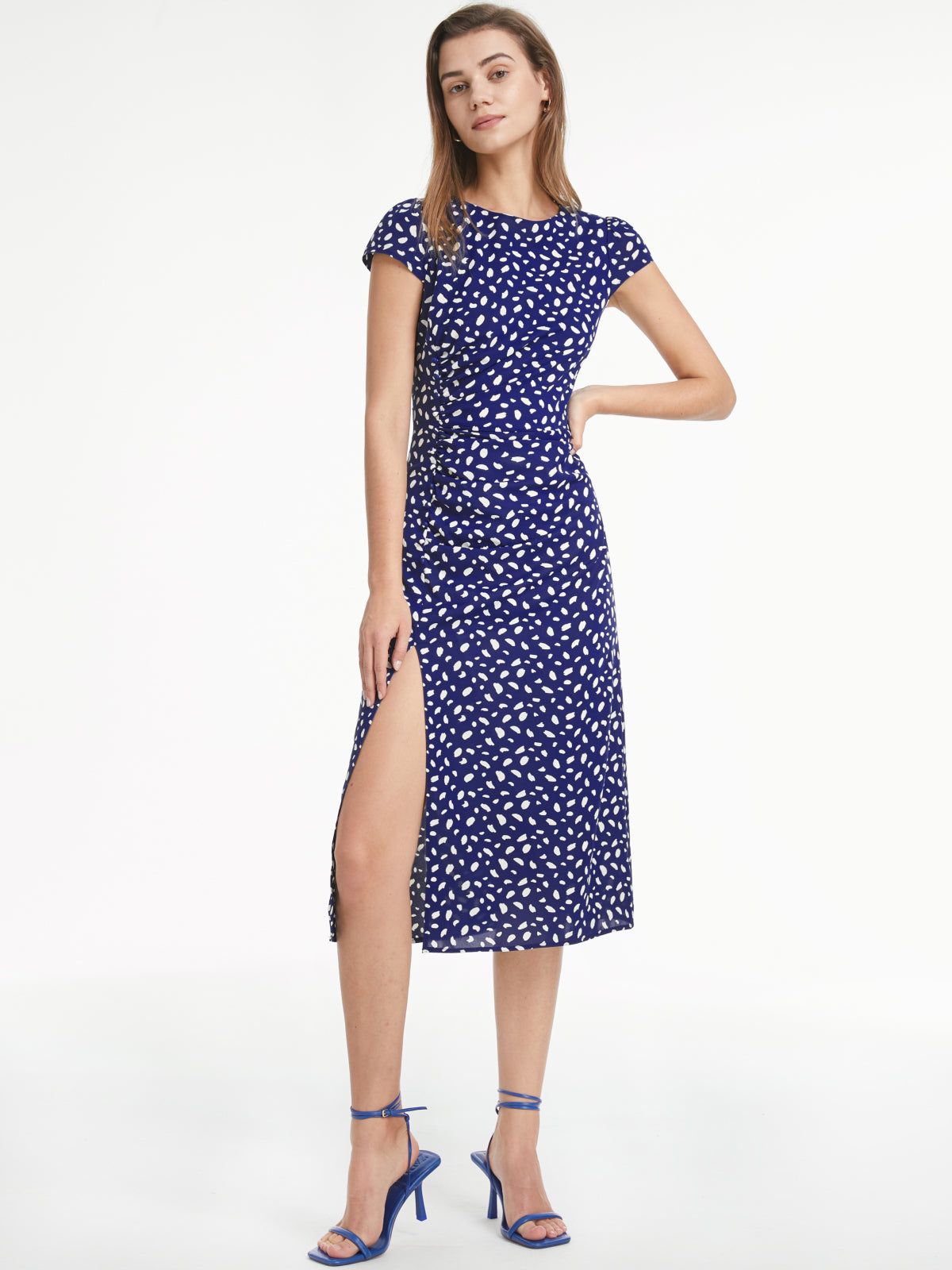 Petals Print Ruched Slit Midi Dress sold by COMMENSE product image thumbnail 2