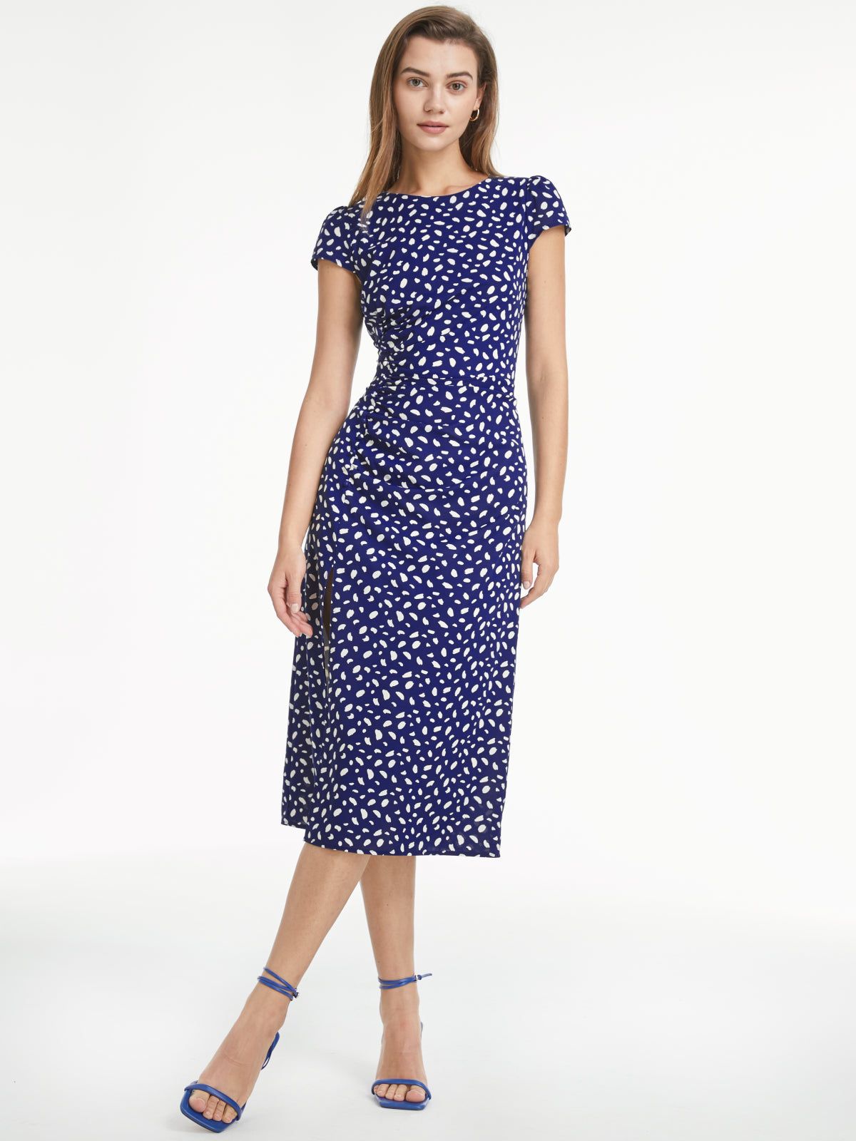 Petals Print Ruched Slit Midi Dress sold by COMMENSE product image thumbnail 3