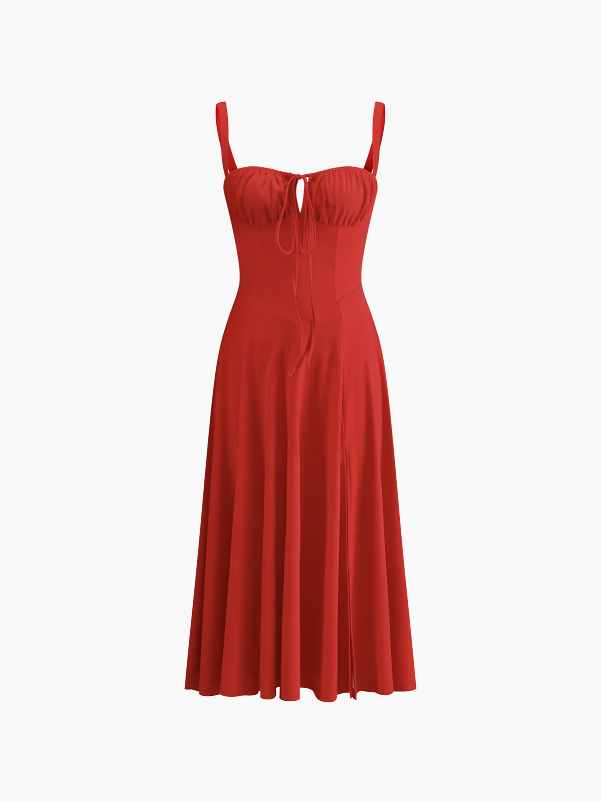 A-Line Tie Front Split Long Dress sold by COMMENSE