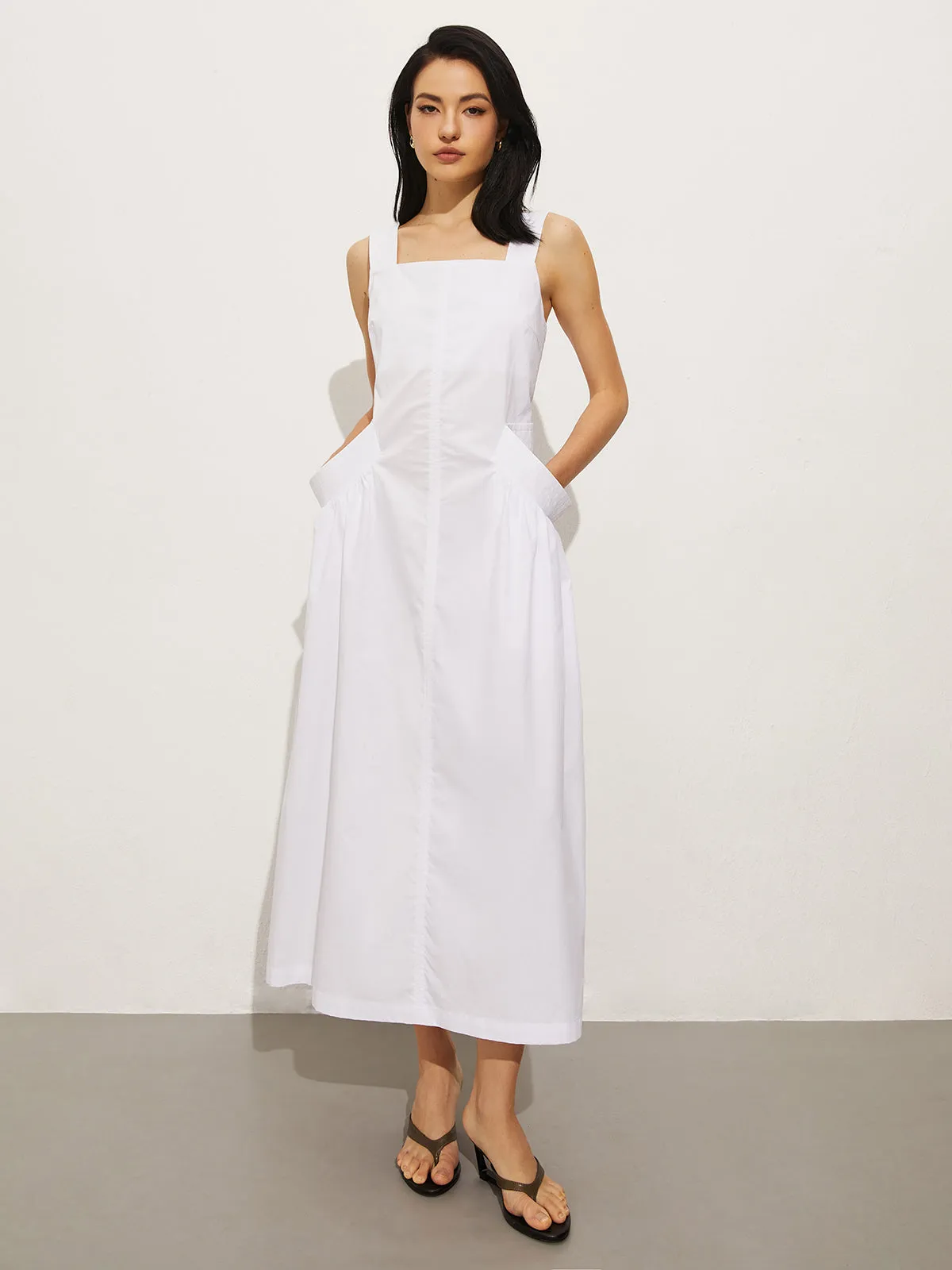 Cotton Pockets Square Neck Dress sold by COMMENSE