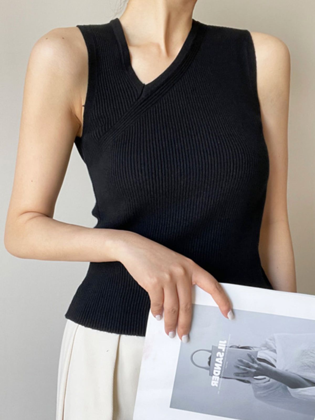 Asymmetrical Neck Knit Tank Top sold by COMMENSE product image thumbnail 3