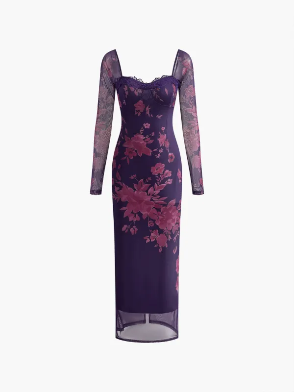 Vintage Floral Lace-Up Bodycon Dress sold by COMMENSE