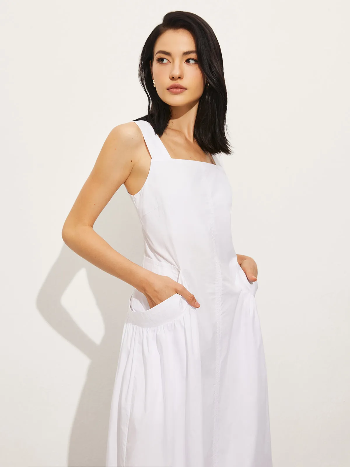 Cotton Pockets Square Neck Dress sold by COMMENSE product image thumbnail 3