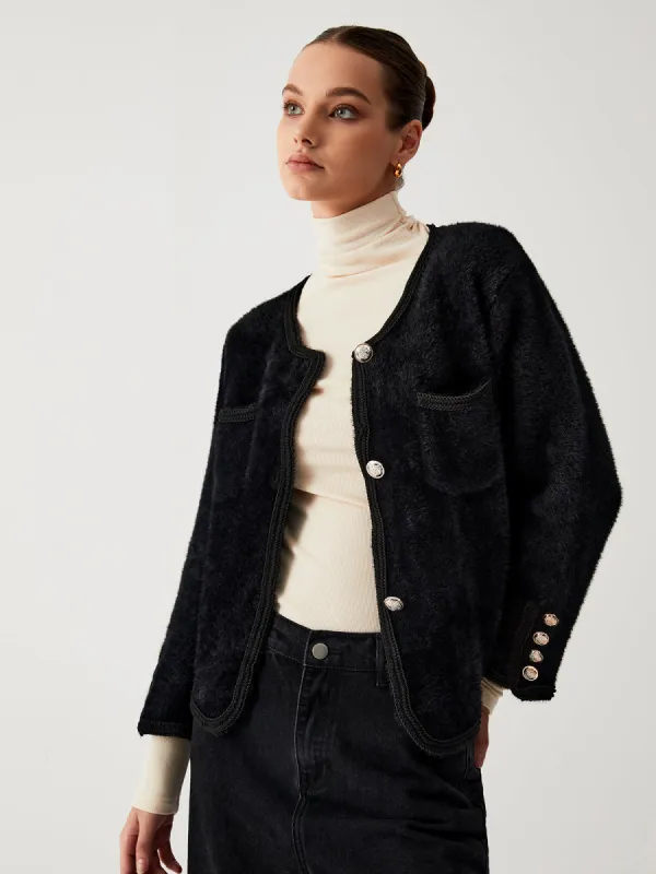 Old Money Aesthetics Fuzzy Cardigan sold by COMMENSE