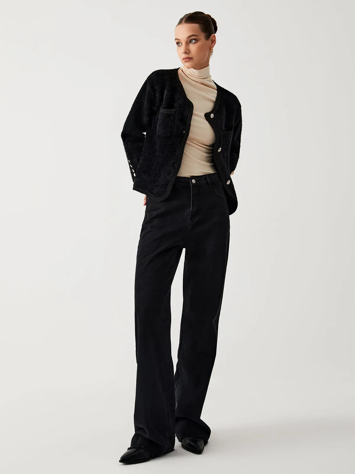 Old Money Aesthetics Fuzzy Cardigan sold by COMMENSE product image thumbnail 2