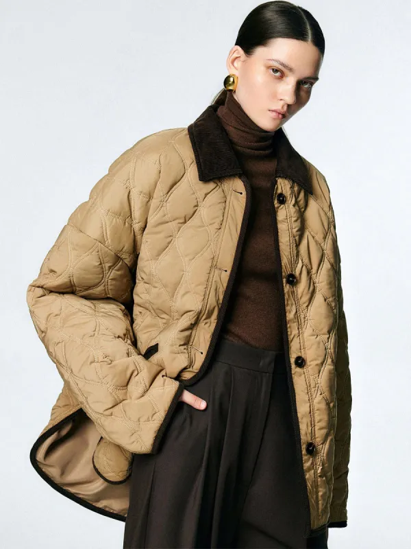 Contrast Trim Quilted Button Coat sold by COMMENSE