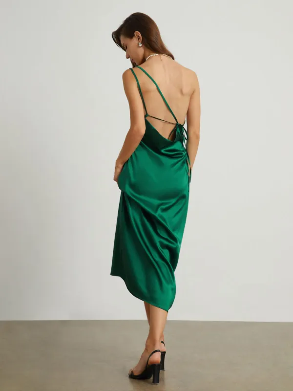 Greenfield Back Tied Satin Midi Dress sold by COMMENSE