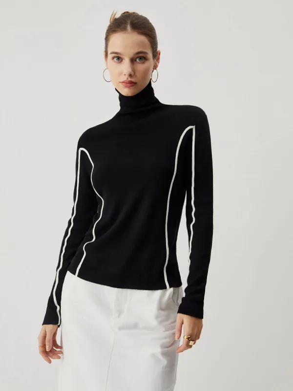 Knit Contrast Trim Turtleneck Top sold by COMMENSE